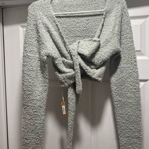 SKIMS: COZY KNIT WRAP TOP in Aqua